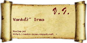 Vankó Irma névjegykártya